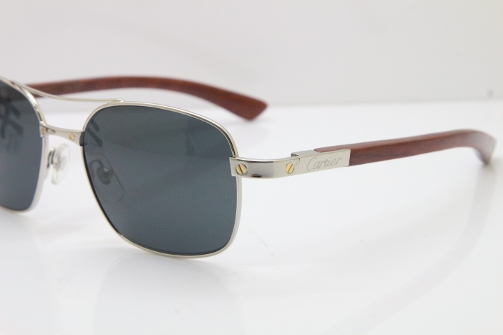 Cartier EDITON SANTOS DUMONT Wood 5037821 Original Sunglasses In Silver Dark Lens