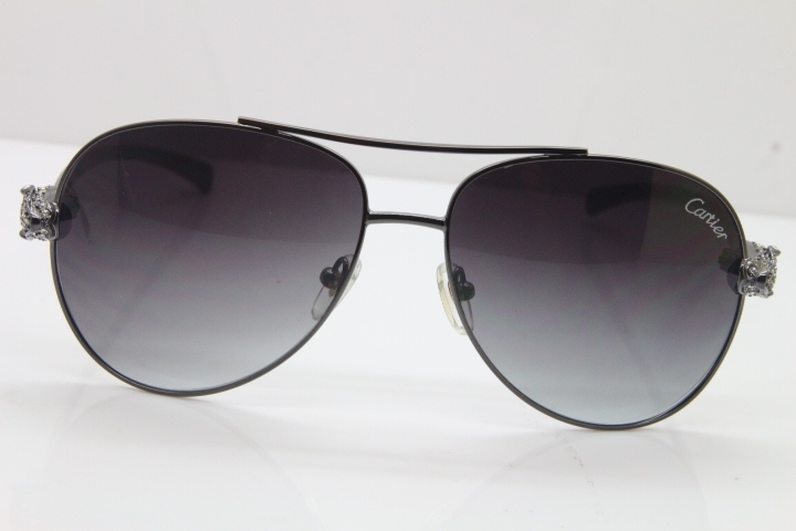 Cartier Leopard T8200666S Diamond Sunglasses In Gun Metal Gray Lens