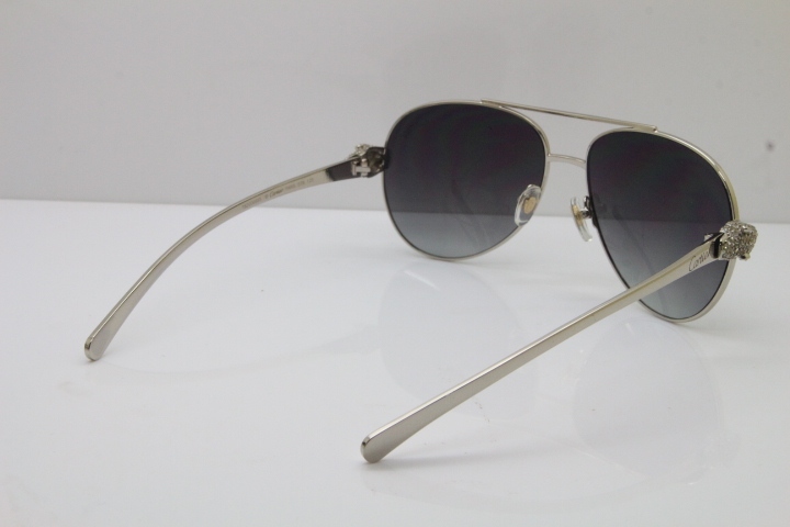 Cartier Leopard T8200666S Diamond Sunglasses In Silver Gray Lens