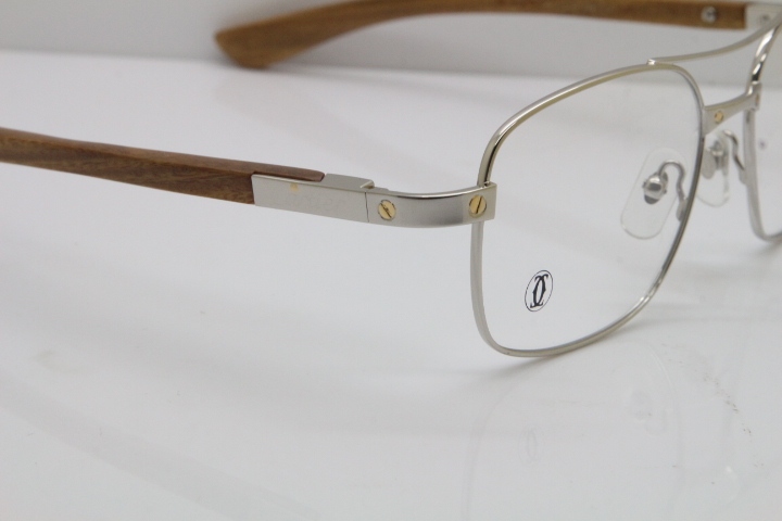 Cartier Santos DE Beige Bubinga Wood 5037821 Original Eyeglasses In Silver