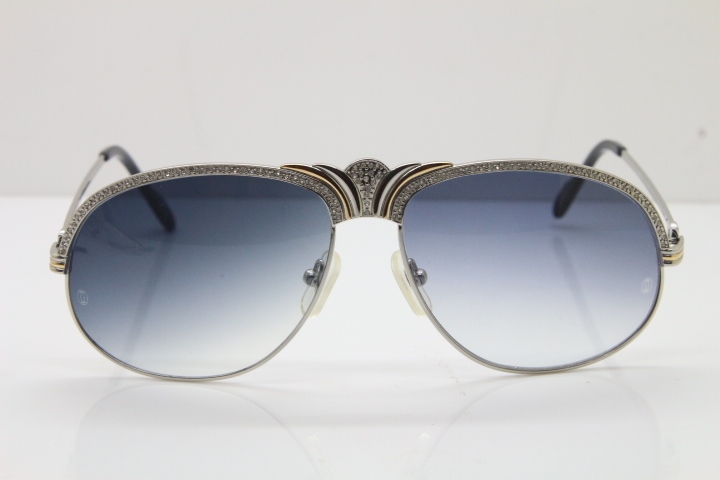 Cartier Crown Diamond 1112530 Original Sunglasses In Silver Gray Lens