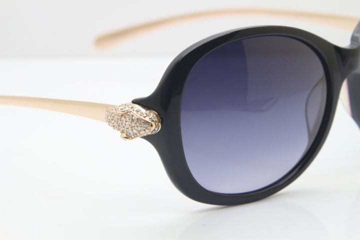 Cartier Leopard Ca5128 Diamond Sunglasses In Black Mix Gold Gray Lens