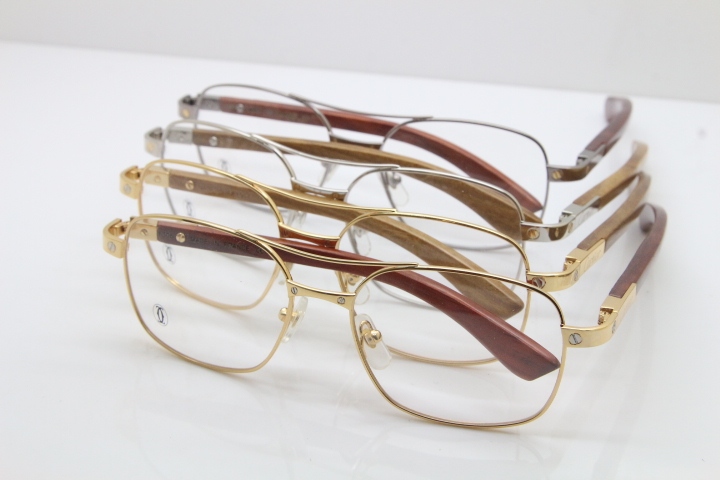 Cartier Santos DE Beige Bubinga Wood 5037821 Original Eyeglasses In Gold 