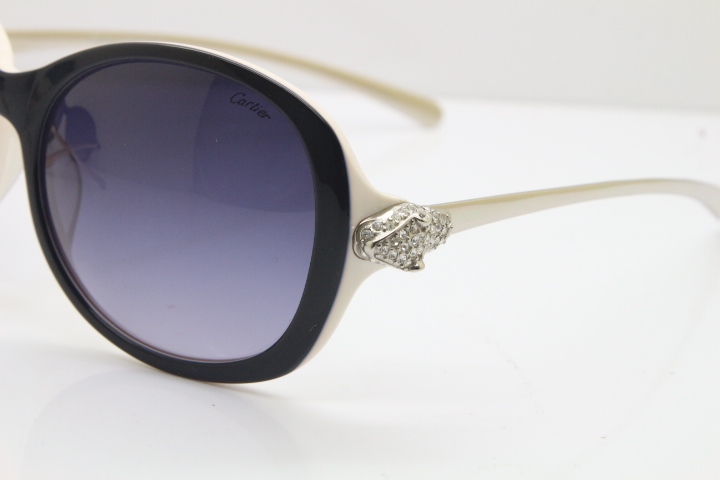 Cartier Leopard Ca5128 Diamond Sunglasses In Black Mix White Mix Gold Gray Lens