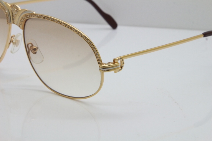 Cartier Crown Smaller Big Stones 1112530 Original Sunglasses In Gold Brown Lens