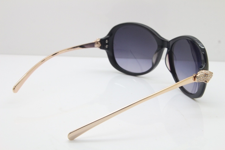 Cartier Leopard Ca5128 Diamond Sunglasses In Black Mix Gold Gray Lens