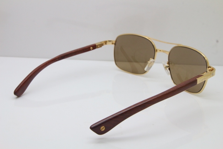 Cartier EDITON SANTOS DUMONT Wood 5037821 Original Sunglasses In Gold Brown Lens