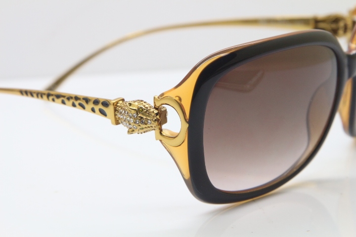 Cartier Leopard 1304 Diamond Sunglasses In Brown Mix Gold Brown Lens