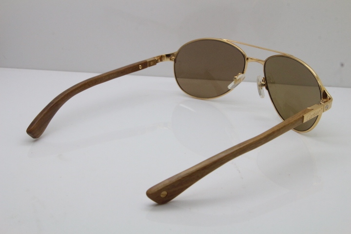 Cartier Santos DE Beige Bubinga Wood 4480317 Original Sunglasses In Gold Brown Lens