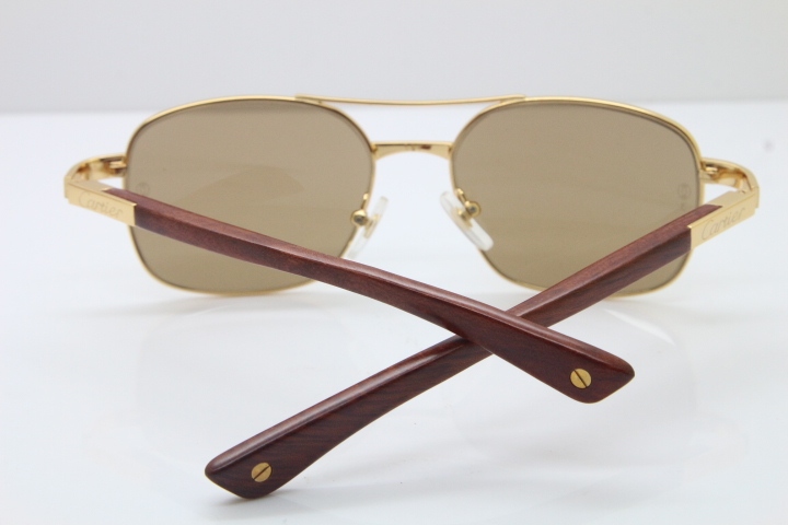 Cartier EDITON SANTOS DUMONT Wood 5037821 Original Sunglasses In Gold Brown Lens