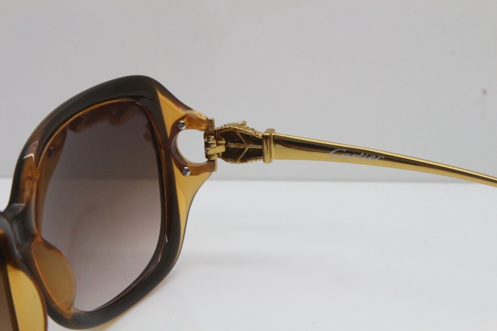 Cartier Leopard 1304 Diamond Sunglasses In Brown Mix Gold Brown Lens