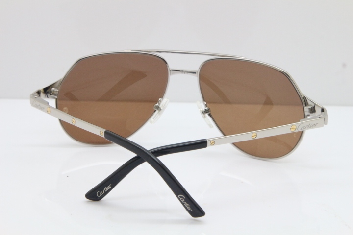 CARTIER EDITION Limited Santos Dumont 3592550 Sunglasses In Silver Brown Lens