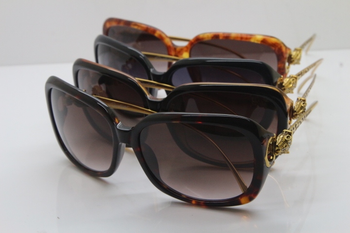 Cartier Leopard 1304 Diamond Sunglasses In Black Mix Gold Gray Lens