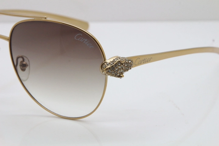 Cartier Leopard T8200666S Diamond Sunglasses In Gold Brown Len