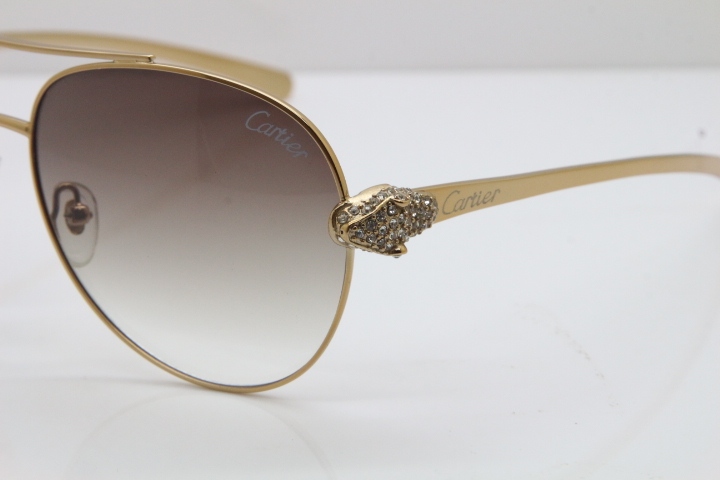 Cartier Leopard T8200666S Diamond Sunglasses In Gold Brown Len