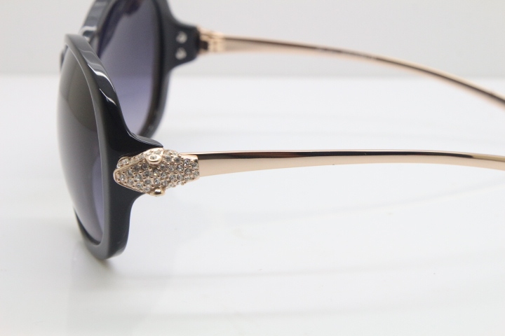 Cartier Leopard Ca5128 Diamond Sunglasses In Black Mix Gold Gray Lens