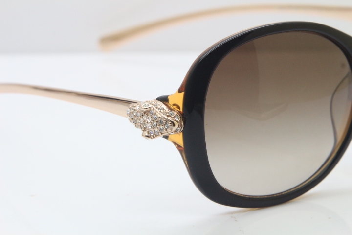 Cartier Leopard Ca5128 Diamond Sunglasses In Brown Mix Gold Brown Lens