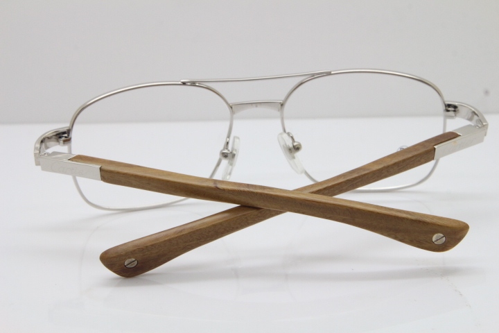 Cartier Santos DE Beige Bubinga Wood 5037821 Original Eyeglasses In Silver