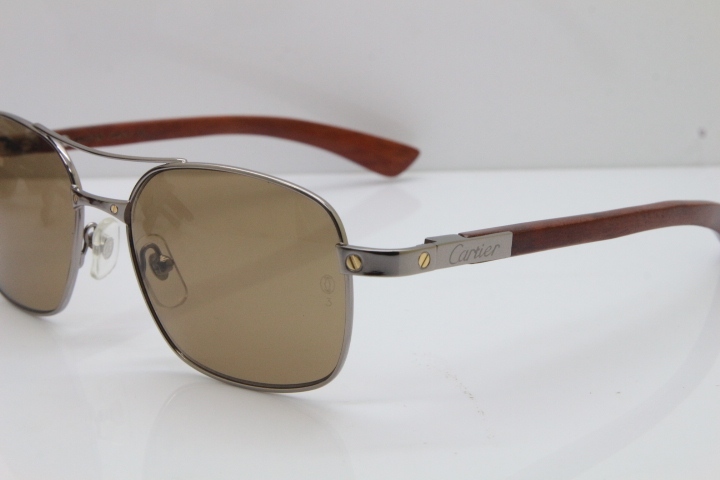 Cartier EDITON SANTOS DUMONT Wood 5037821 Original Sunglasses In Gun Metal Brown Lens
