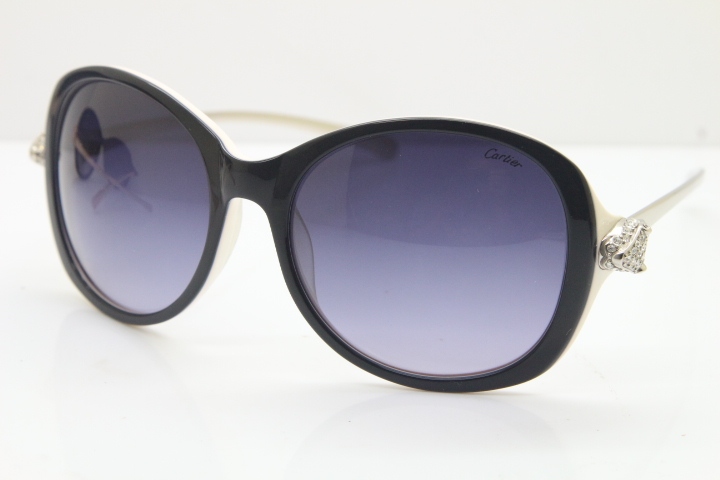 Cartier Leopard Ca5128 Diamond Sunglasses In Black Mix White Mix Gold Gray Lens