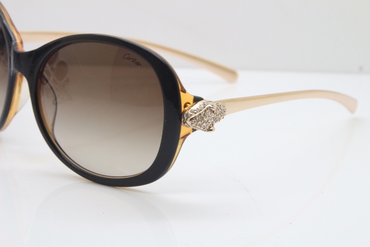 Cartier Leopard Ca5128 Diamond Sunglasses In Brown Mix Gold Brown Lens