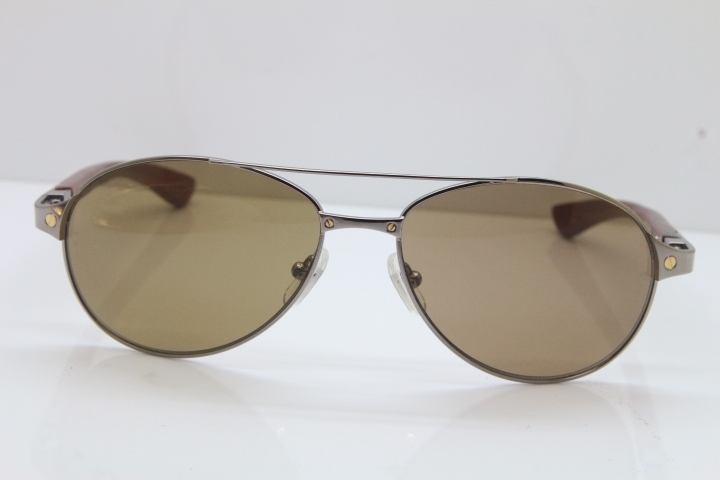 Cartier EDITON SANTOS DUMONT Wood 4480317 Original Sunglasses In Gun Metal Brown Lens