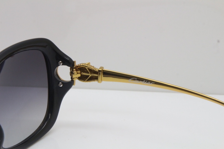 Cartier Leopard 1304 Diamond Sunglasses In Black Mix Gold Gray Lens
