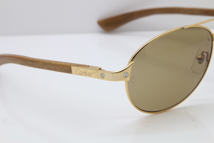 Cartier Santos DE Beige Bubinga Wood 4480317 Original Sunglasses In Gold Brown Lens