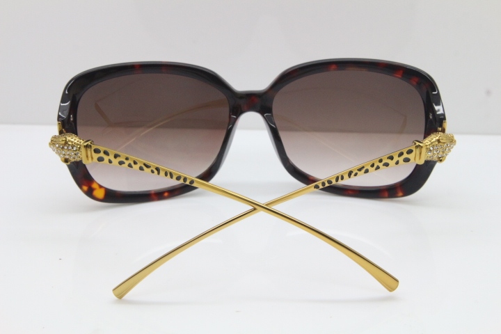 Cartier Leopard 1304 Diamond Sunglasses In Toroise Mix Gold Brown Lens