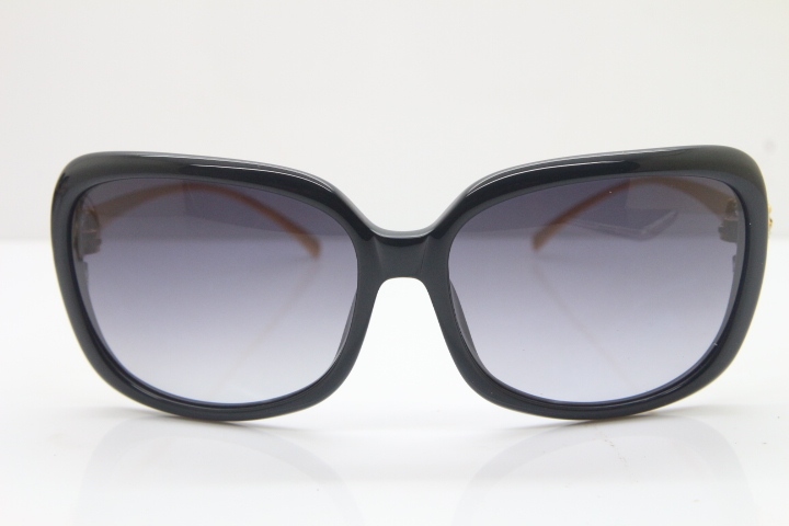 Cartier Leopard 1304 Diamond Sunglasses In Black Mix Gold Gray Lens