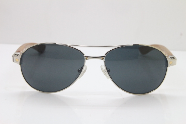 Cartier Santos DE Beige Bubinga Wood 4480317 Original Sunglasses In Silver Dark Lens