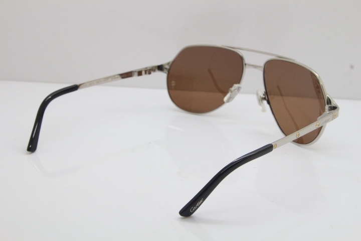 CARTIER EDITION Limited Santos Dumont 3592550 Sunglasses In Silver Brown Lens