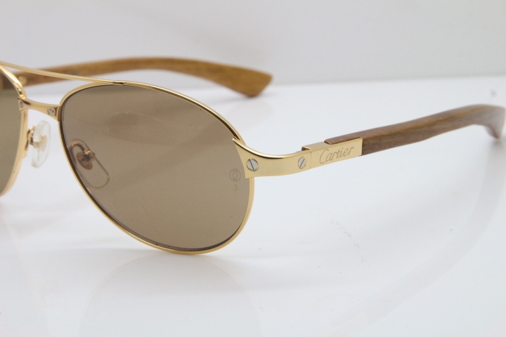 Cartier Santos DE Beige Bubinga Wood 4480317 Original Sunglasses In Gold Brown Lens