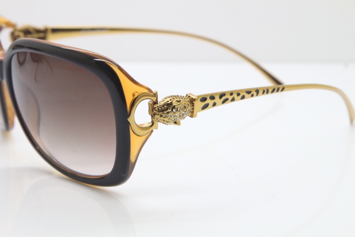 Cartier Leopard 1304 Diamond Sunglasses In Brown Mix Gold Brown Lens