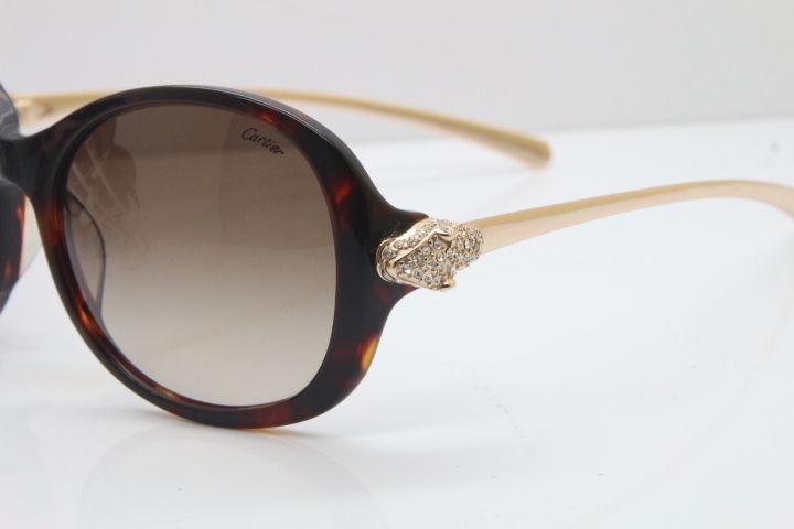 Cartier Leopard Ca5128 Diamond Sunglasses In Torotise Mix Gold Brown Lens