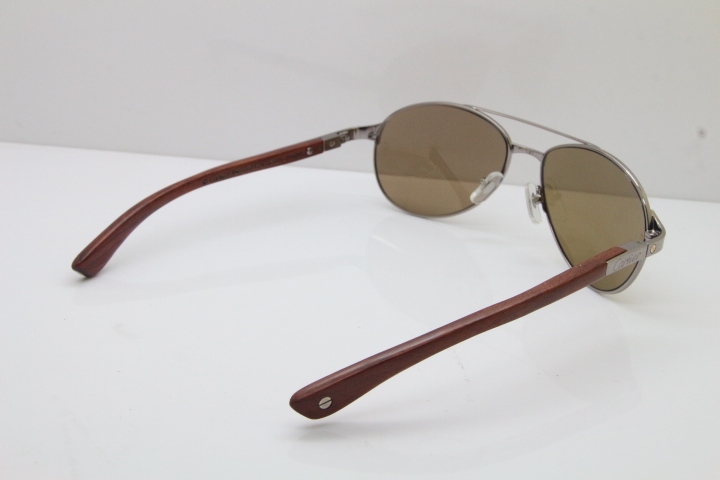 Cartier EDITON SANTOS DUMONT Wood 4480317 Original Sunglasses In Gun Metal Brown Lens