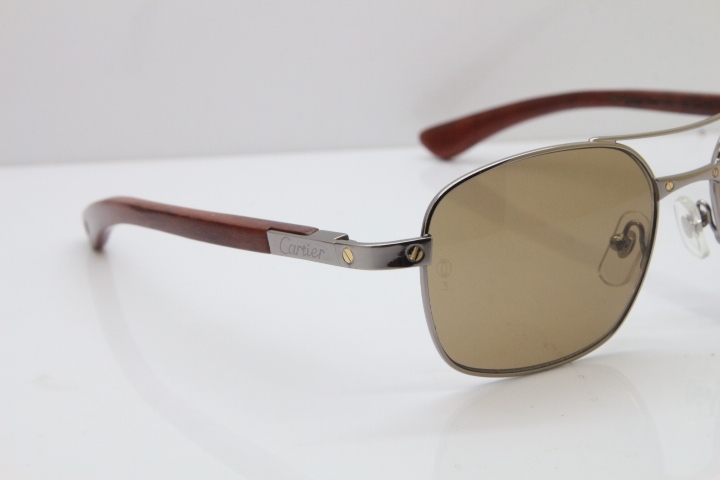 Cartier EDITON SANTOS DUMONT Wood 5037821 Original Sunglasses In Gun Metal Brown Lens