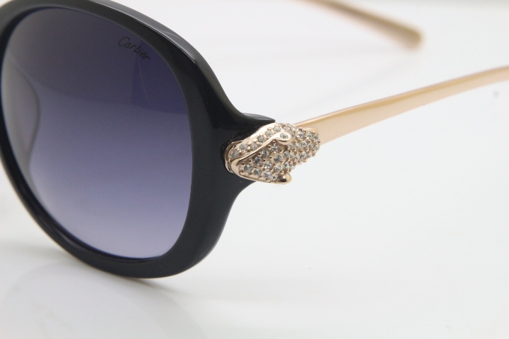 Cartier Leopard Ca5128 Diamond Sunglasses In Black Mix Gold Gray Lens