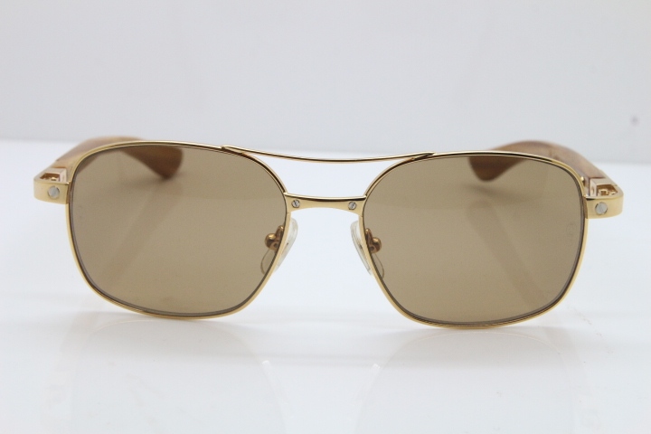 Cartier Santos DE Beige Bubinga Wood 5037821 Original Sunglasses In Gold Brown Lens