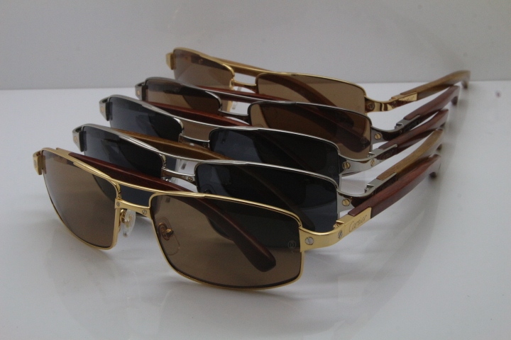 Cartier Santos DE Beige Bubinga Wood 4480316 Original Sunglasses In Gold Brown Lens