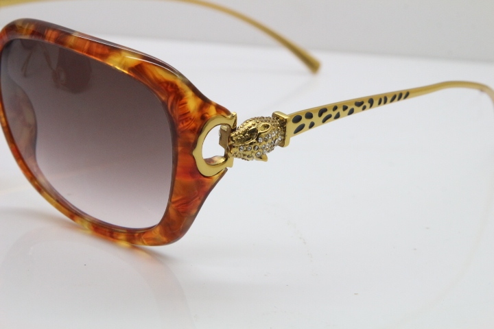 Cartier Leopard 1304 Diamond Sunglasses In Brown Toroise Mix Gold Brown Lens