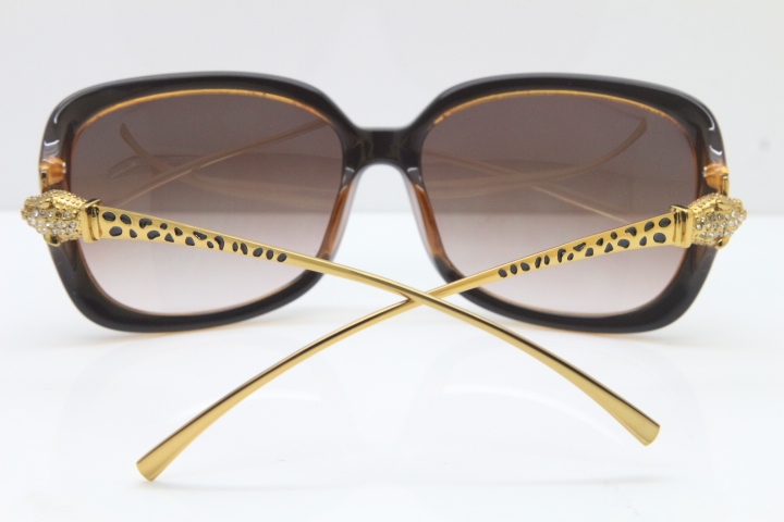 Cartier Leopard 1304 Diamond Sunglasses In Brown Mix Gold Brown Lens