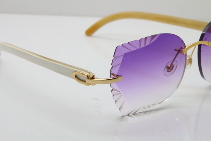 Cartier Rimless Carved Lens Original White Genuine Natural 8200762A Sunglasses in Silver Purple Lens New