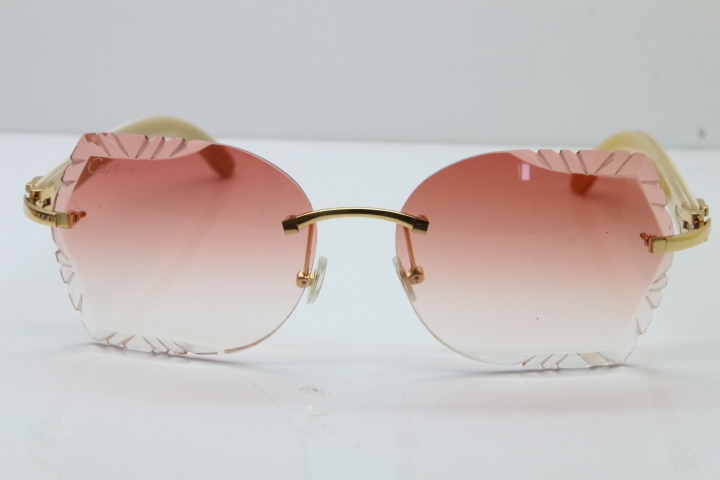 Cartier Rimless Carved Lens Original White Genuine Natural 8200762A Sunglasses in Silver Pink Lens New