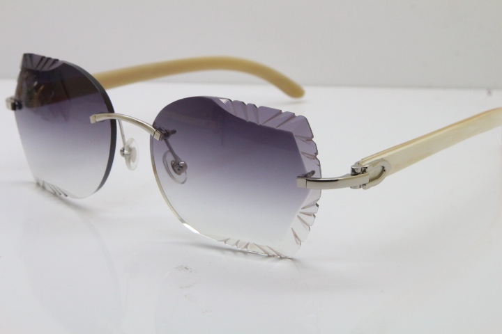 Cartier Rimless Carved Lens Original White Genuine Natural 8200762A Sunglasses in Silver Gray Lens New