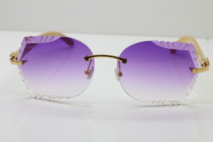 Cartier Rimless Carved Lens Original White Genuine Natural 8200762A Sunglasses in Silver Purple Lens New