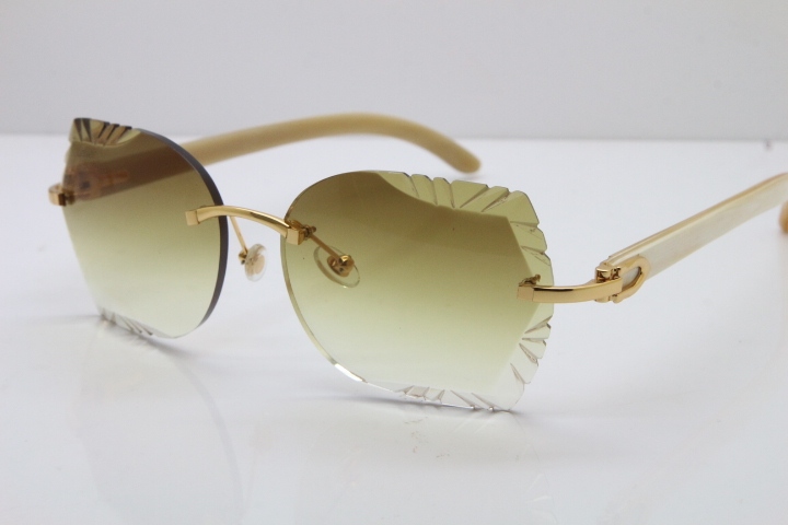 Cartier Rimless Carved Lens Original White Genuine Natural 8200762A Sunglasses in Silver Brown Lens New