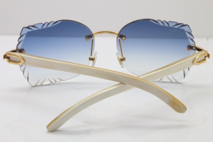 Cartier Rimless Carved Lens Original White Genuine Natural 8200762A Sunglasses in Silver Blue Lens New