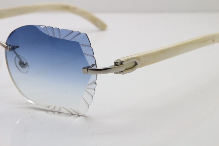 Cartier Rimless Carved Lens Original White Genuine Natural 8200762A Sunglasses in Silver Blue Lens New