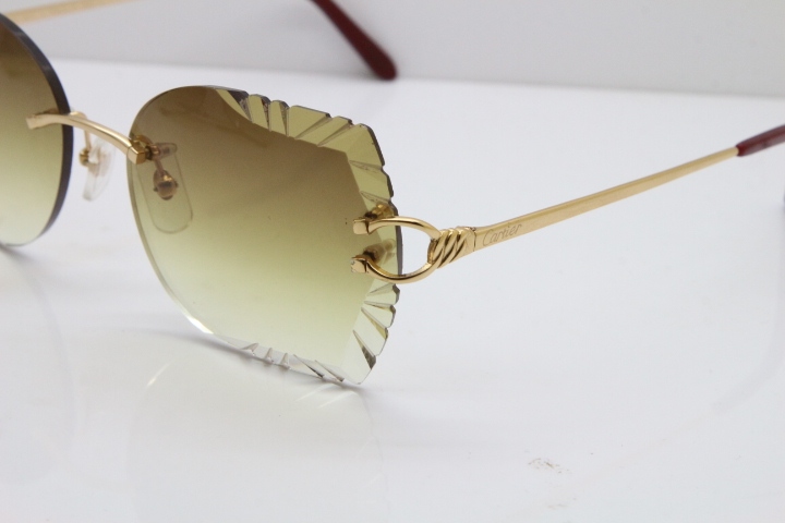 Cartier Rimless Carved Lens 3886172 Sunglasses in Gold Brown